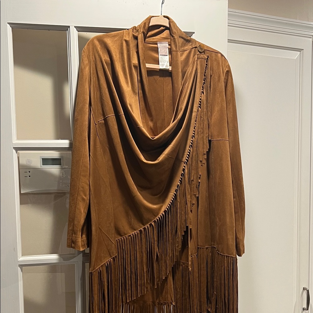Chico's Tan Fringe Cape Jacket - Picture 1 of 9